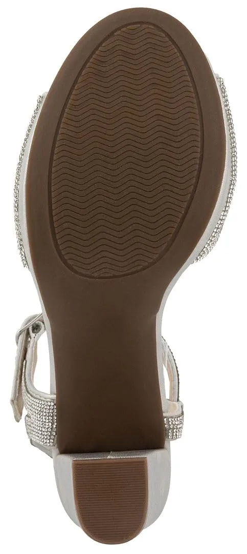 Sugar Women's Two Piece Block Heel Dress Shoe Ladies Ankle Strap Pump Sandal with Bead Detail - Open Back - Prisila Silver 9