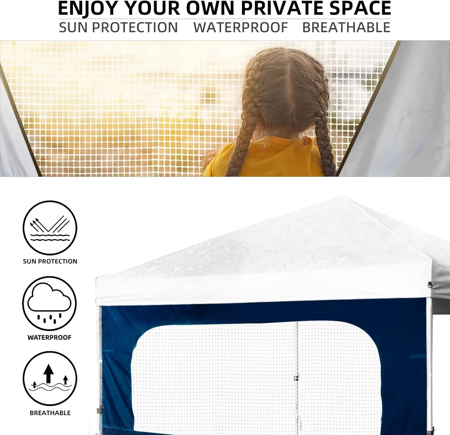 Sunshade Sidewall with Mesh Window for 10x10 Pop Up Canopy - Straight Leg, Outdoor Instant Canopy Sidewalls, 1 Pack (10 x 10, Navy with Silver Coating)