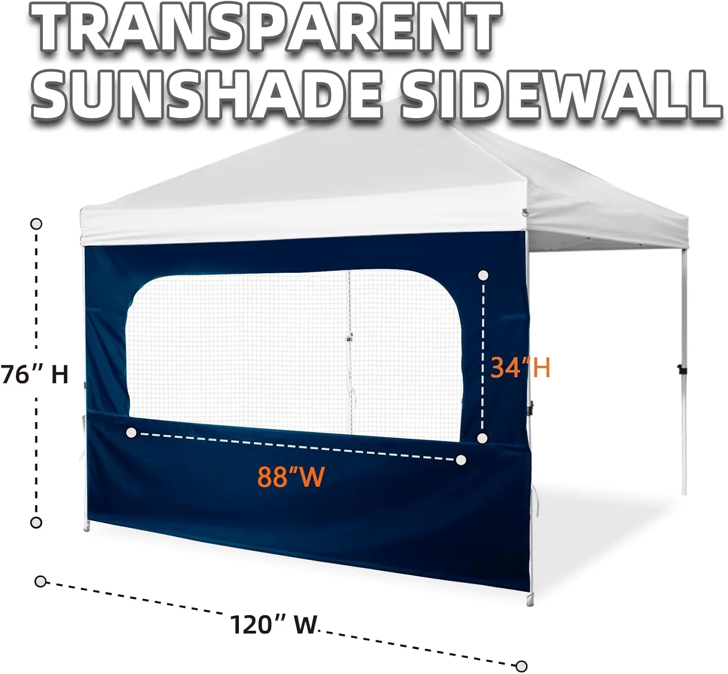 Sunshade Sidewall with Mesh Window for 10x10 Pop Up Canopy - Straight Leg, Outdoor Instant Canopy Sidewalls, 1 Pack (10 x 10, Navy with Silver Coating)