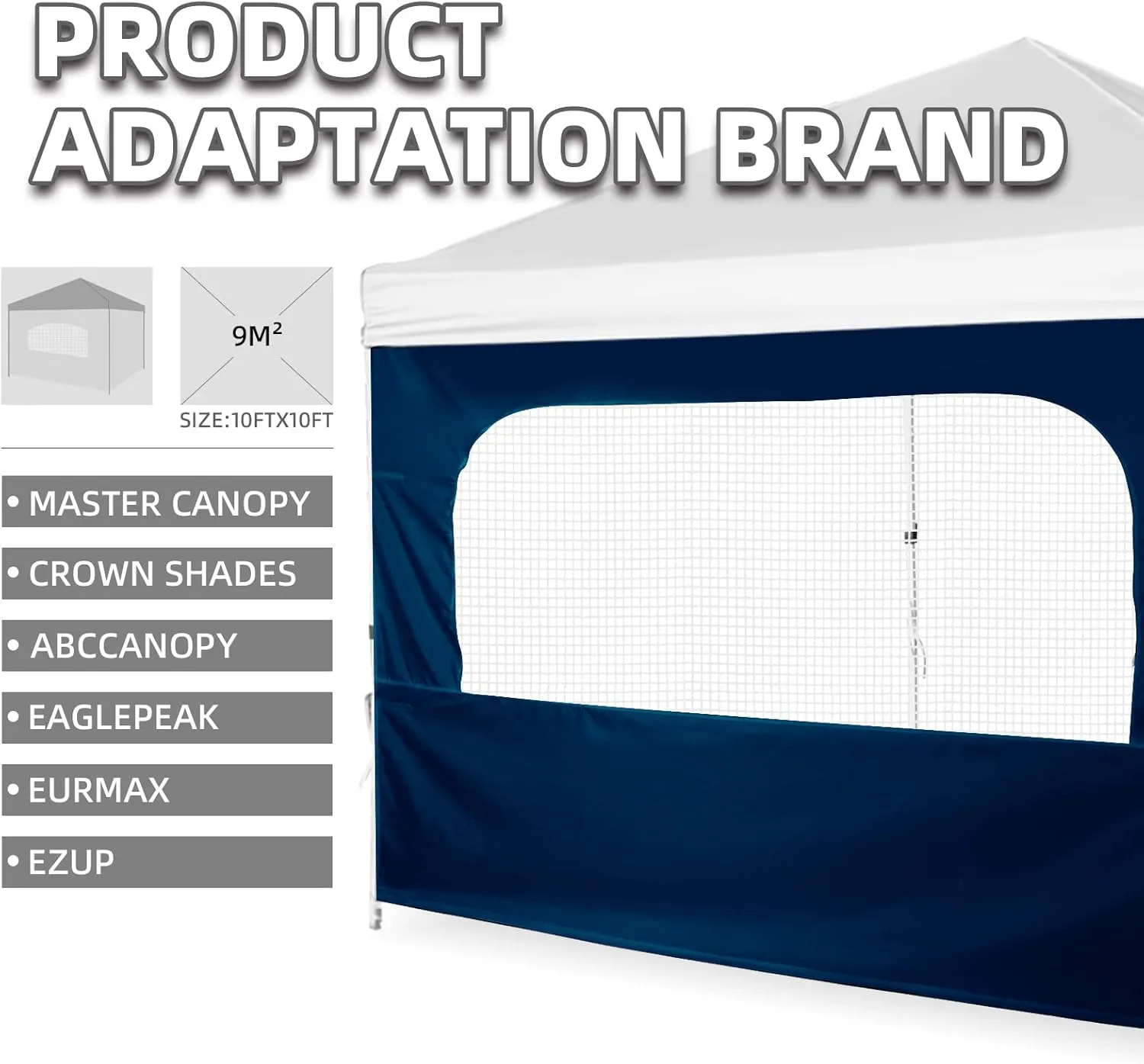 Sunshade Sidewall with Mesh Window for 10x10 Pop Up Canopy - Straight Leg, Outdoor Instant Canopy Sidewalls, 1 Pack (10 x 10, Navy with Silver Coating)