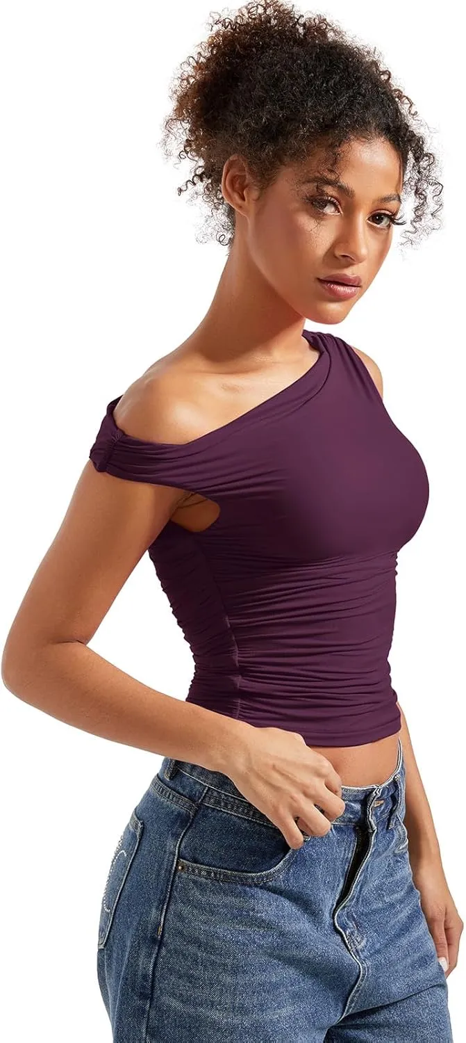 SUUKSESS Women Off Shoulder Tops Sleeveless Shirts Y2K Going Out Crop Tank Top