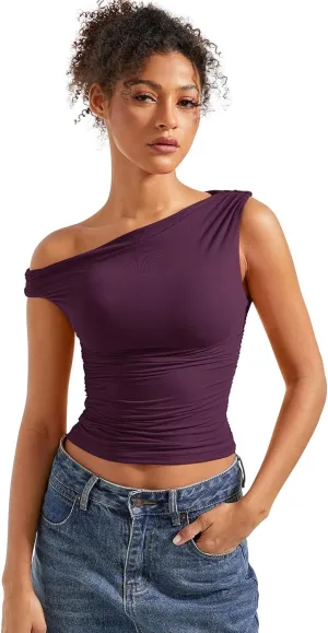 SUUKSESS Women Off Shoulder Tops Sleeveless Shirts Y2K Going Out Crop Tank Top