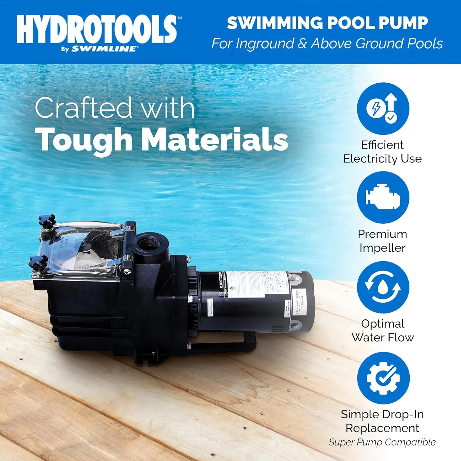 SWIMLINE HYDROTOOLS Swimming Pool Pump For Inground & Above Ground Pools | 1.5 HP, 6660 GPH Filter Pumps | 115/230 V, Powerful Flow W/ Strainer Basket Single Speed Silent Noise, DOE Replacement