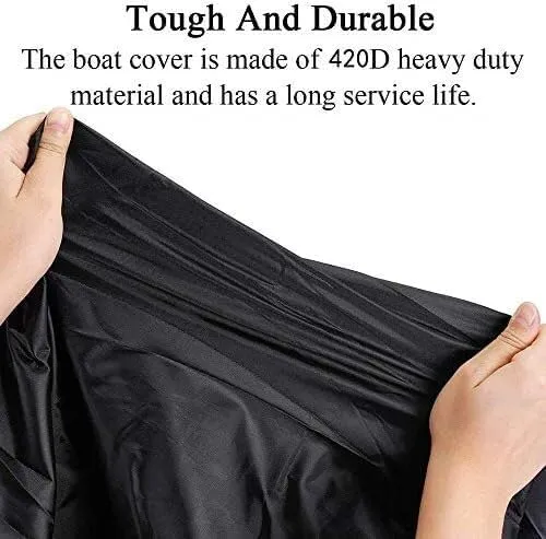 TIST V-Shaped Waterproof Boat Cover 420D Oxford Cloth Boat Cover, Heavy Duty All Weather Outdoor for Yachts, Speedboats, Water Skis, V-Hulls, Black Boat Cover Hull Protectors(11-13ft)