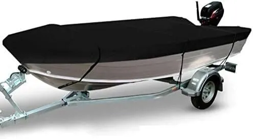 TIST V-Shaped Waterproof Boat Cover 420D Oxford Cloth Boat Cover, Heavy Duty All Weather Outdoor for Yachts, Speedboats, Water Skis, V-Hulls, Black Boat Cover Hull Protectors(11-13ft)