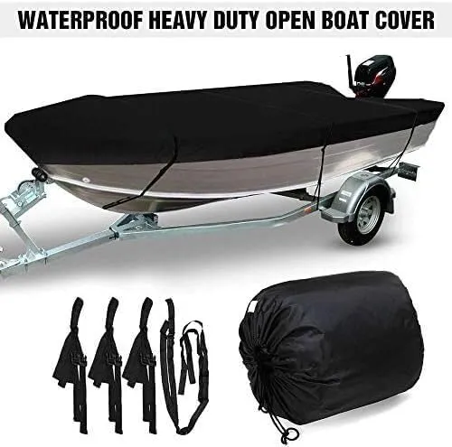 TIST V-Shaped Waterproof Boat Cover 420D Oxford Cloth Boat Cover, Heavy Duty All Weather Outdoor for Yachts, Speedboats, Water Skis, V-Hulls, Black Boat Cover Hull Protectors(11-13ft)
