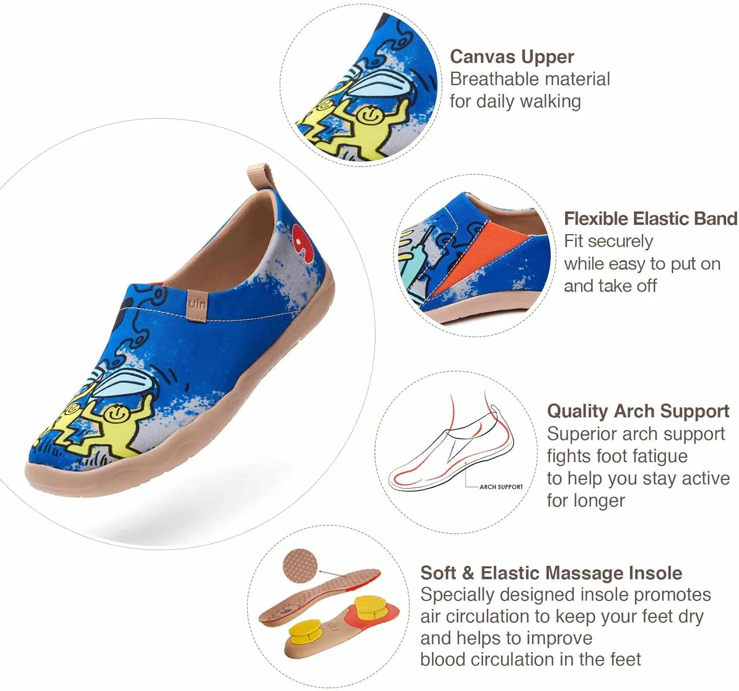 UIN Men's Slip Ons Canvas Lightweight Flats Sneakers Walking Casual Loafers Comfortable Art Painted Travel Shoes