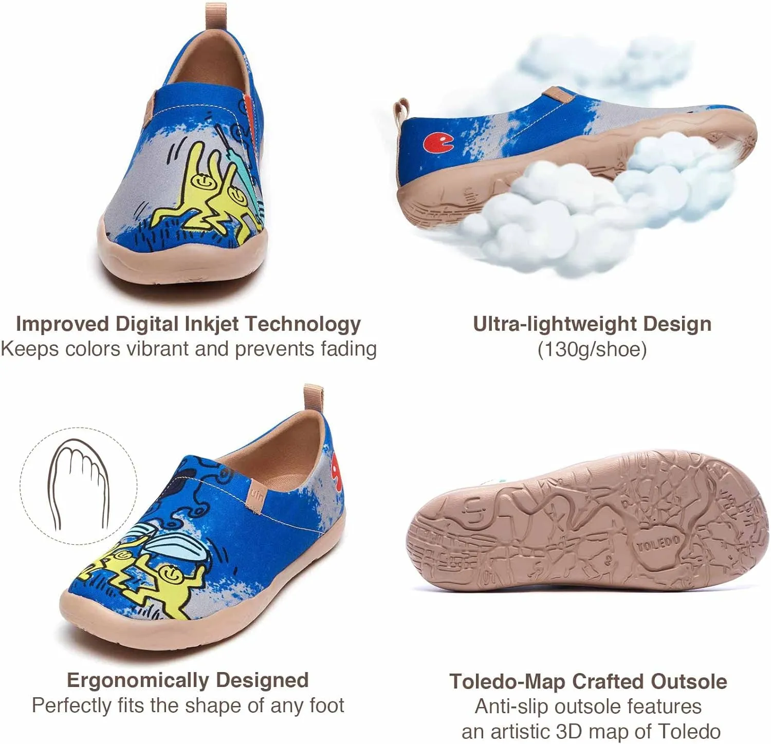 UIN Men's Slip Ons Canvas Lightweight Flats Sneakers Walking Casual Loafers Comfortable Art Painted Travel Shoes