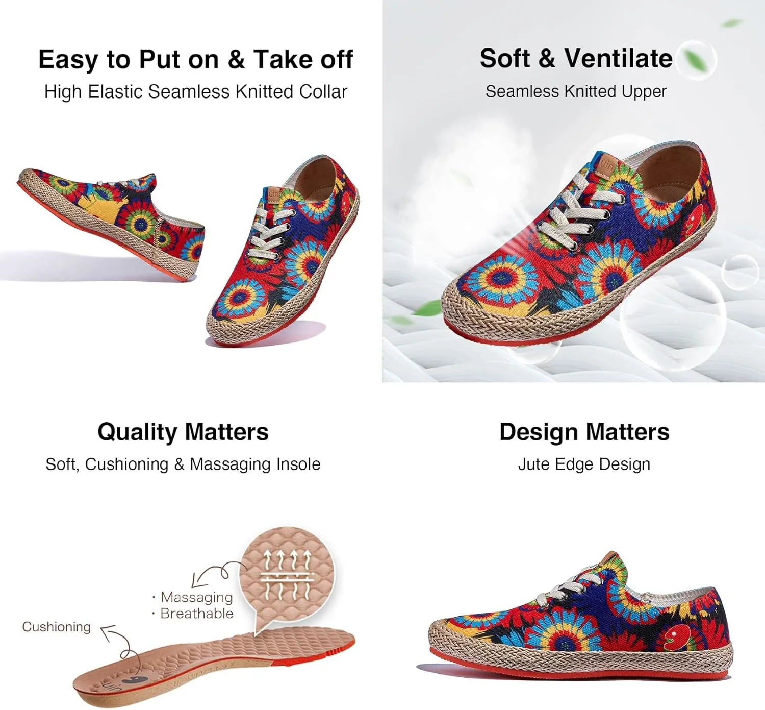UIN Women's Art Painted Walking Casual Travel Shoes Lightweight Comfort Fashion Sneaker Formentera Series