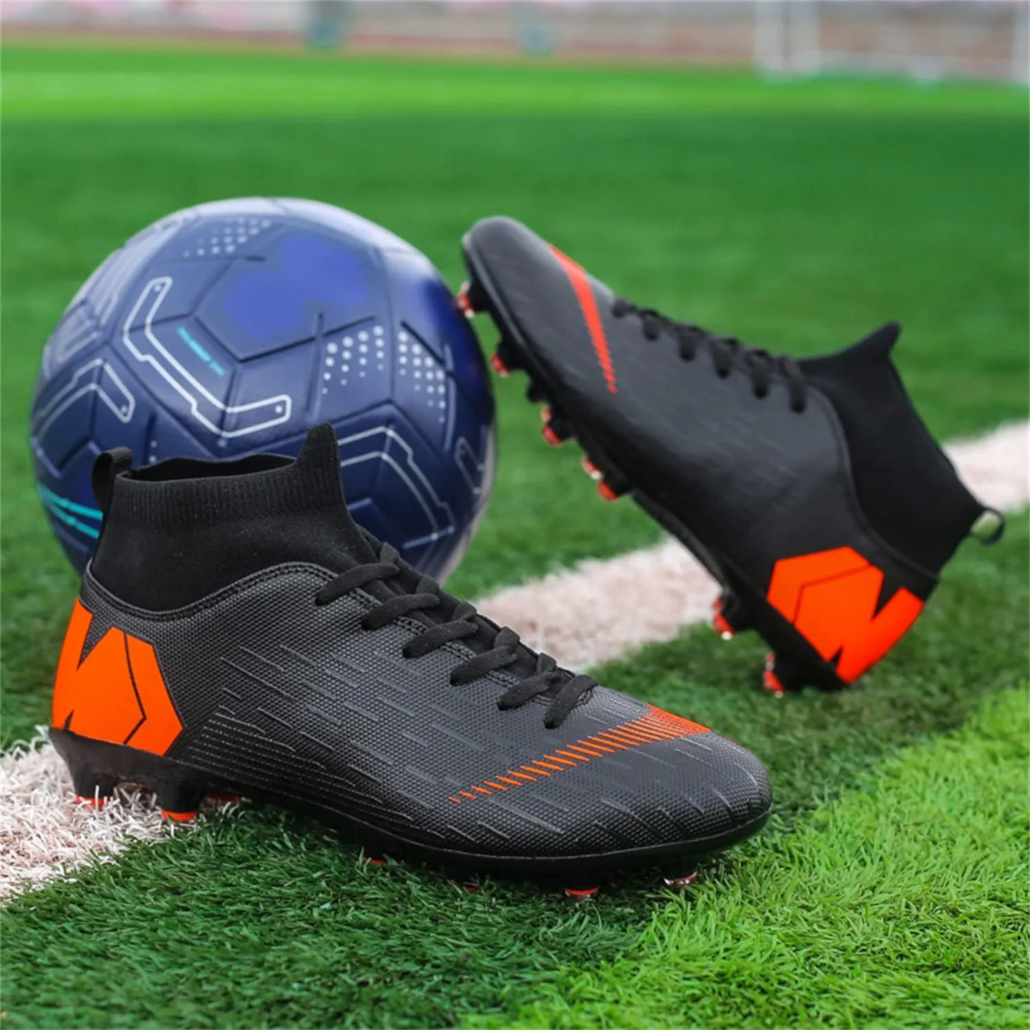 Unisex soccer sneakers are light, breathable, non-slip and shock-absorbing, and The youth high-top indoor lawn training hard bottom TF/AG.