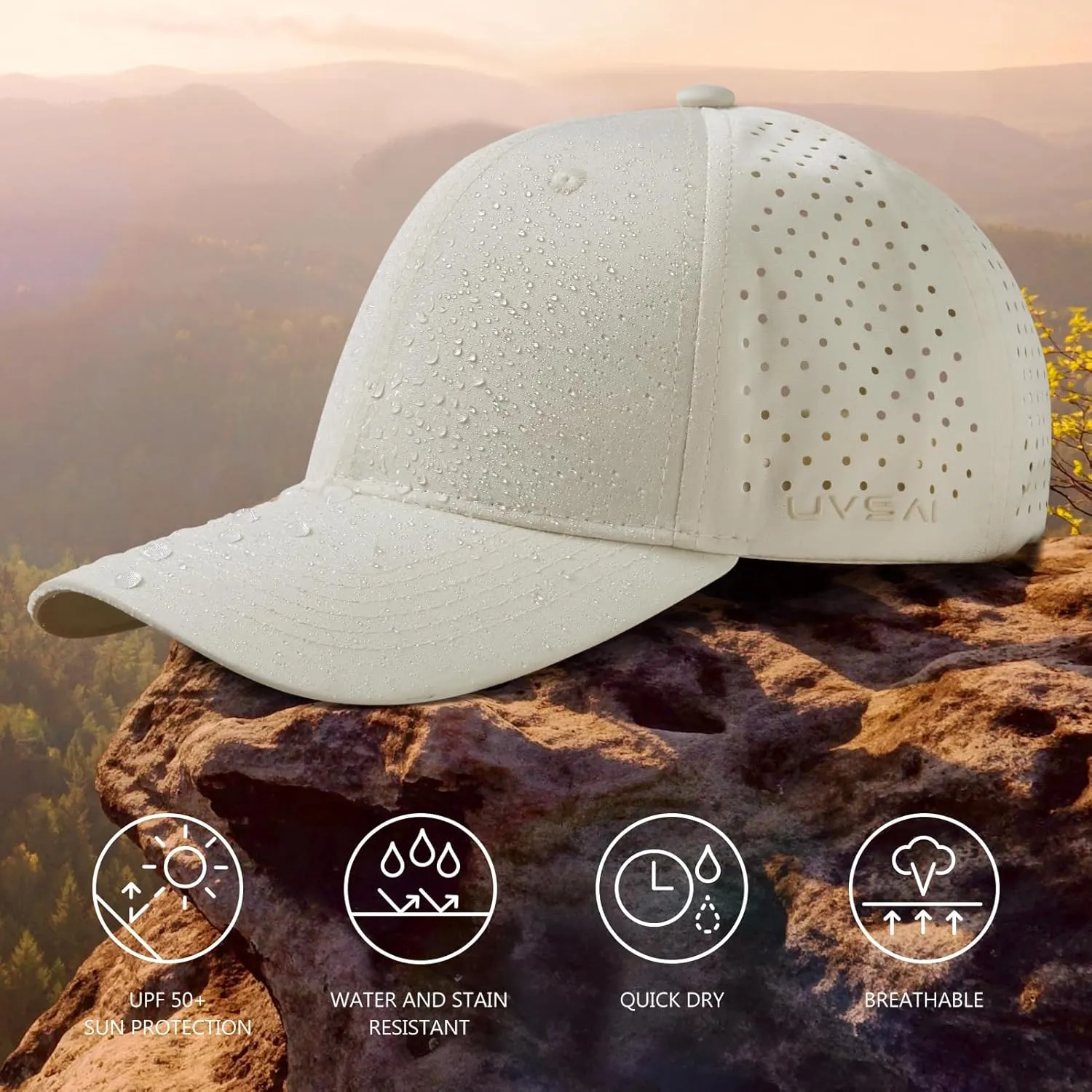 UPF 50  Performance Water Resistant Baseball Cap Lightweight Breathable Hat Golf Running Boat Hiking for Men Women
