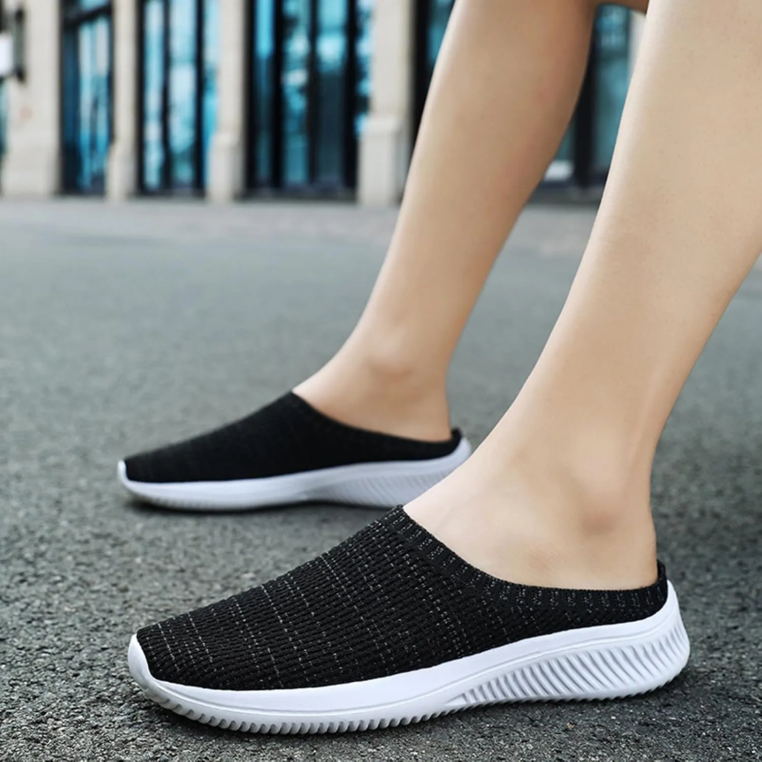 URLECHS Men's Breathable Mesh Backless Walking Shoes Lightweight Comfortable Slip On Knit Mules Casual Home Garden Clog Slippers