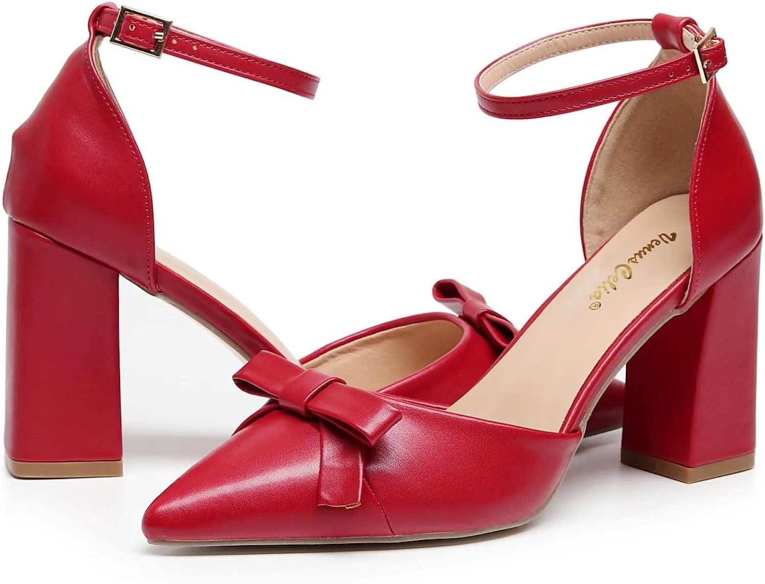 VenusCelia Women's Brightest Strap Pump Block Heel Shoe