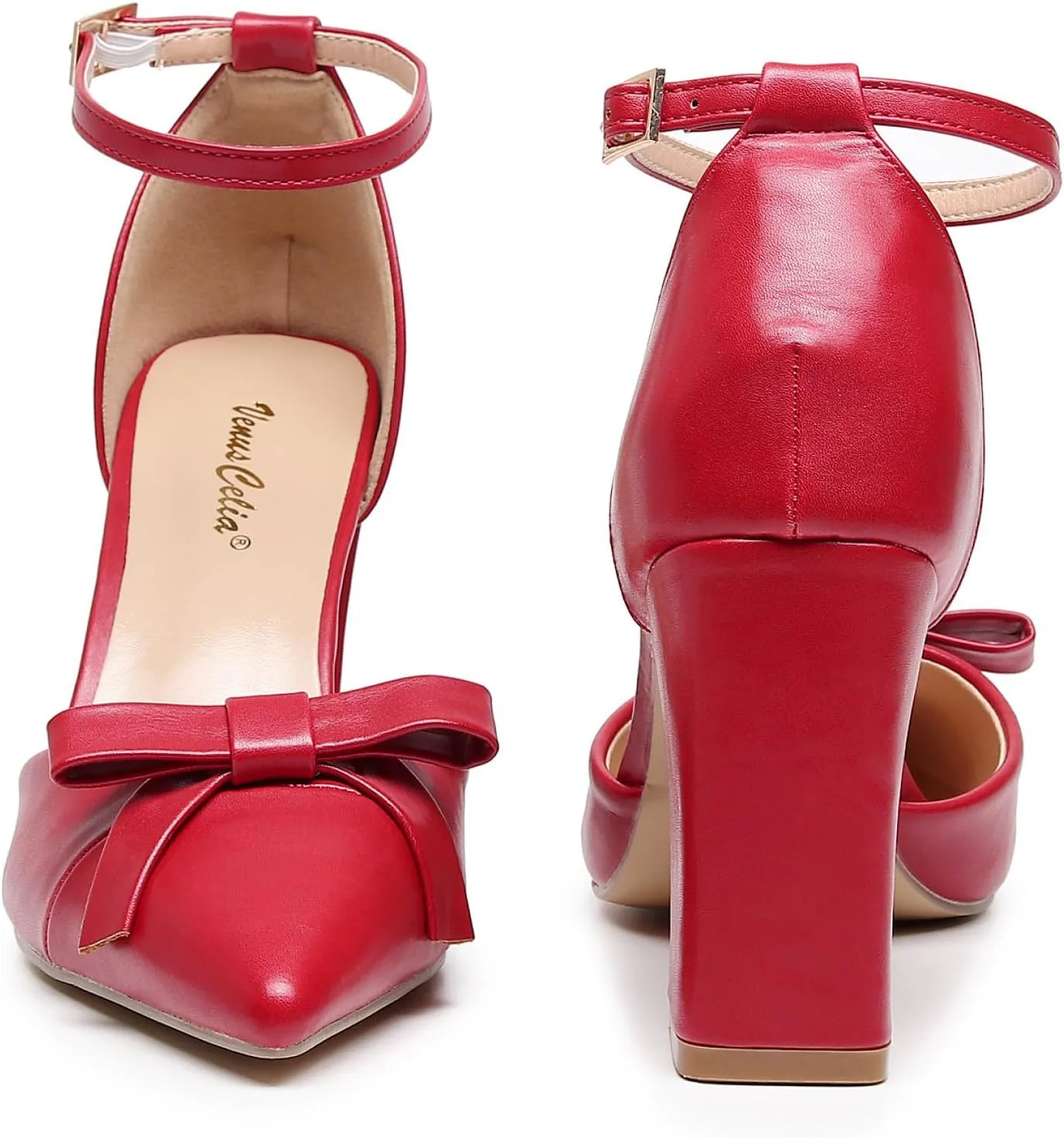 VenusCelia Women's Brightest Strap Pump Block Heel Shoe