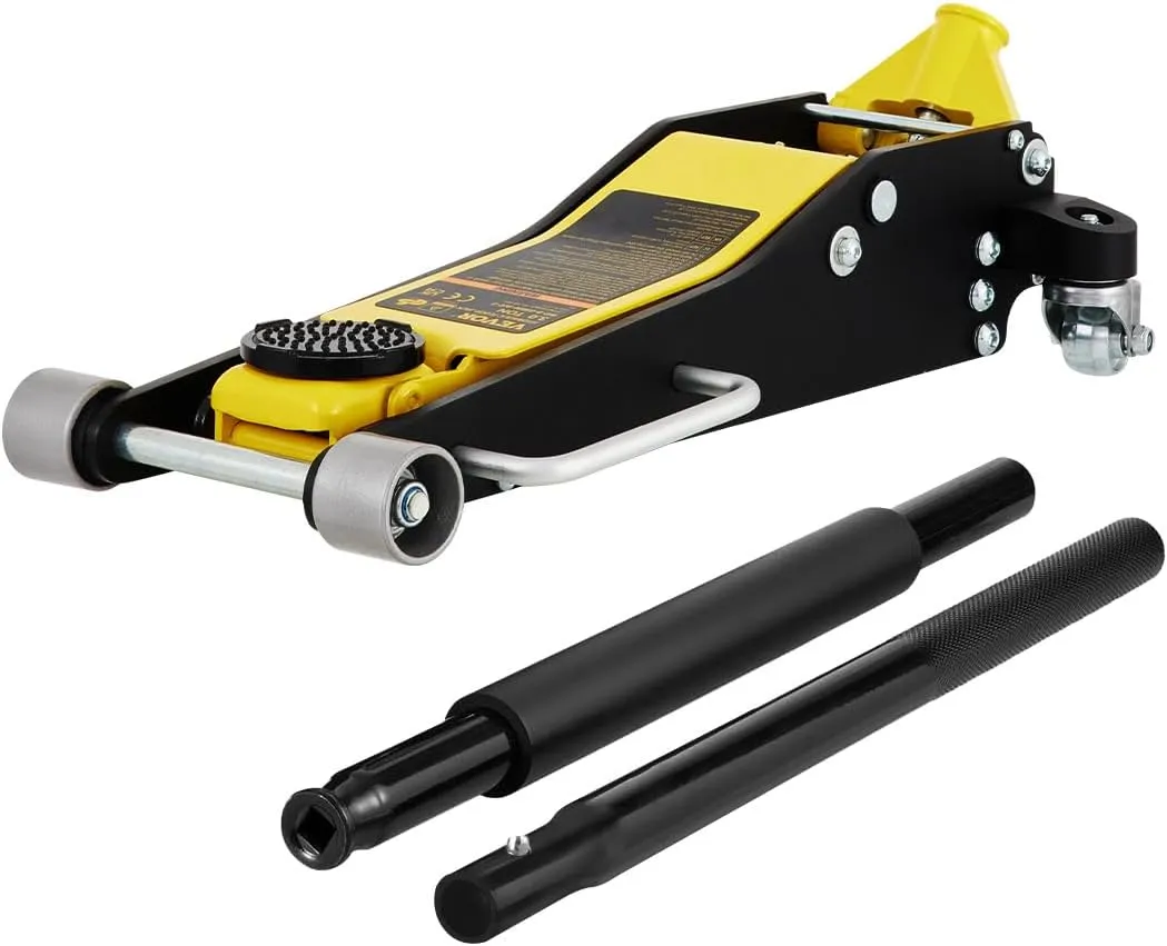 VEVOR 3 Ton Low Profile , Aluminum and Steel Racing Floor Jack with Dual Pistons Quick Lift Pump for Sport Utility Vehicle, Lifting Range 3-6/11"-19-11/16", yellow,black