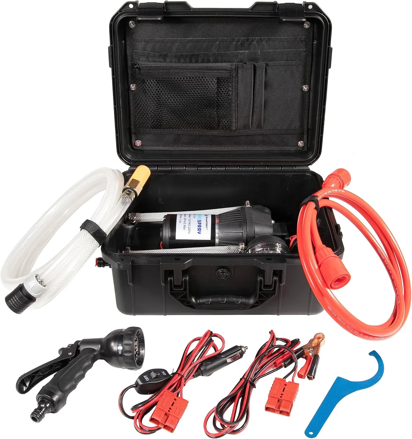 WaterPORT HydroSpray Electric Shower Pump for Portable Water Tanks or Any Body of Water; Allows Continuous Flow for Camping Showers, Overlanding, Rinsing Gear