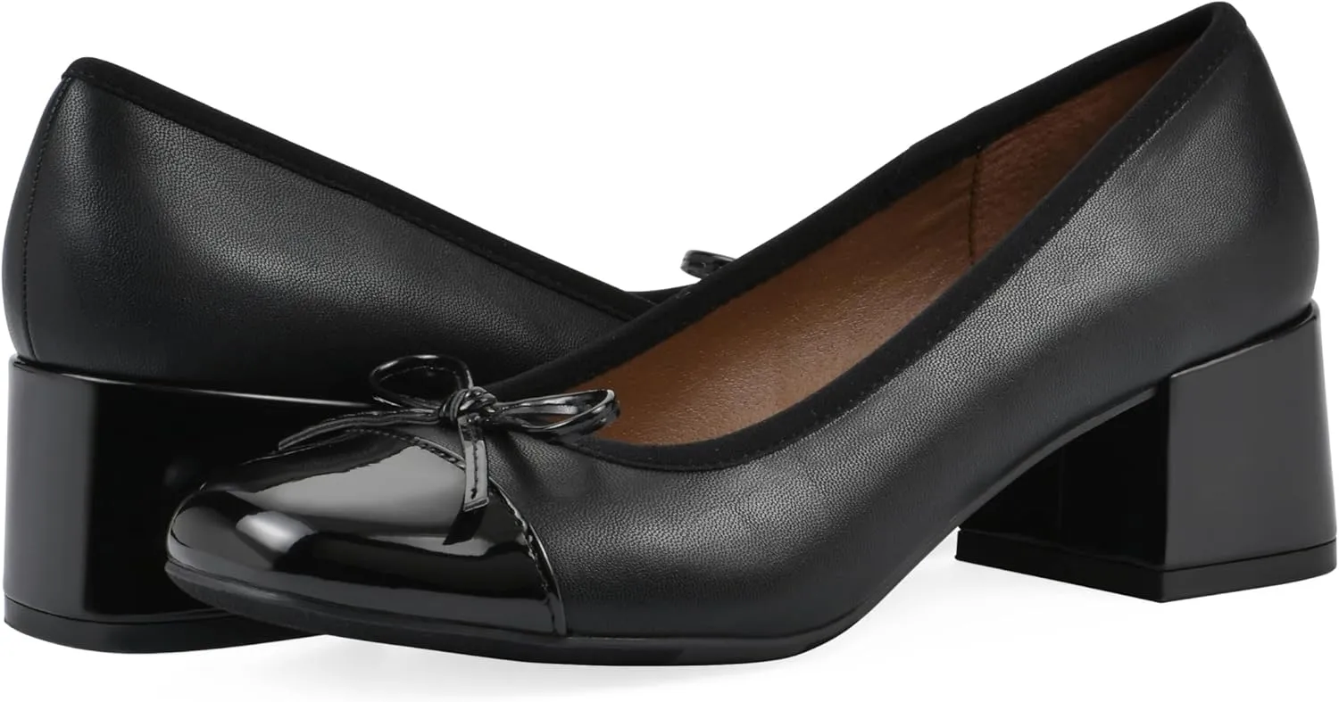 WHITE MOUNTAIN Women's Lately Cap Toe Block Heel Ballet Pump