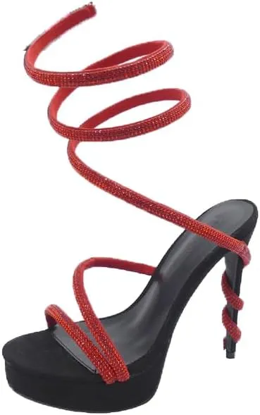 Wild Diva Women's Liz-34 Rhinestone Wrap Around Coil Spiral Embellished Straps & Heels Platform Stiletto Heels Sandals