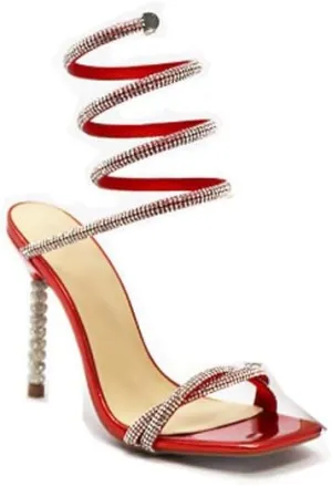 Wild Diva Women's Square Toe Rhinestone Embellished Straps Formal Stiletto High Heels Flair-06