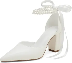 Women's Chunky High Heels Pumps Closed Toe Block Heels Dress Pump Shoes for Women Prom Wedding Party Office Work Formal Sandal