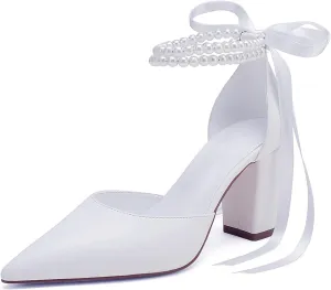 Women's Chunky High Heels Pumps Closed Toe Block Heels Dress Pump Shoes for Women Prom Wedding Party Office Work Formal Sandal