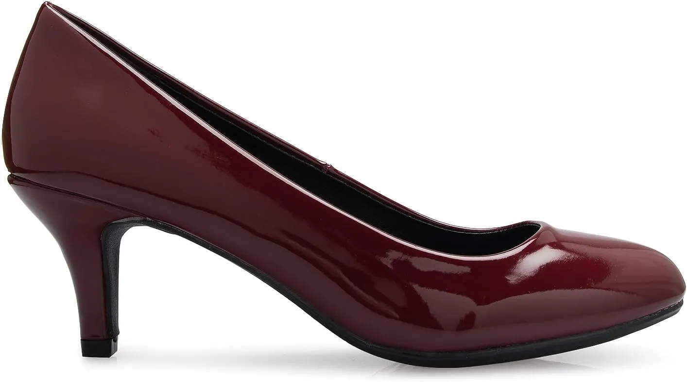 Women's Comfort Classic Round Toe Kitten Low Mid Heel Dress Pumps