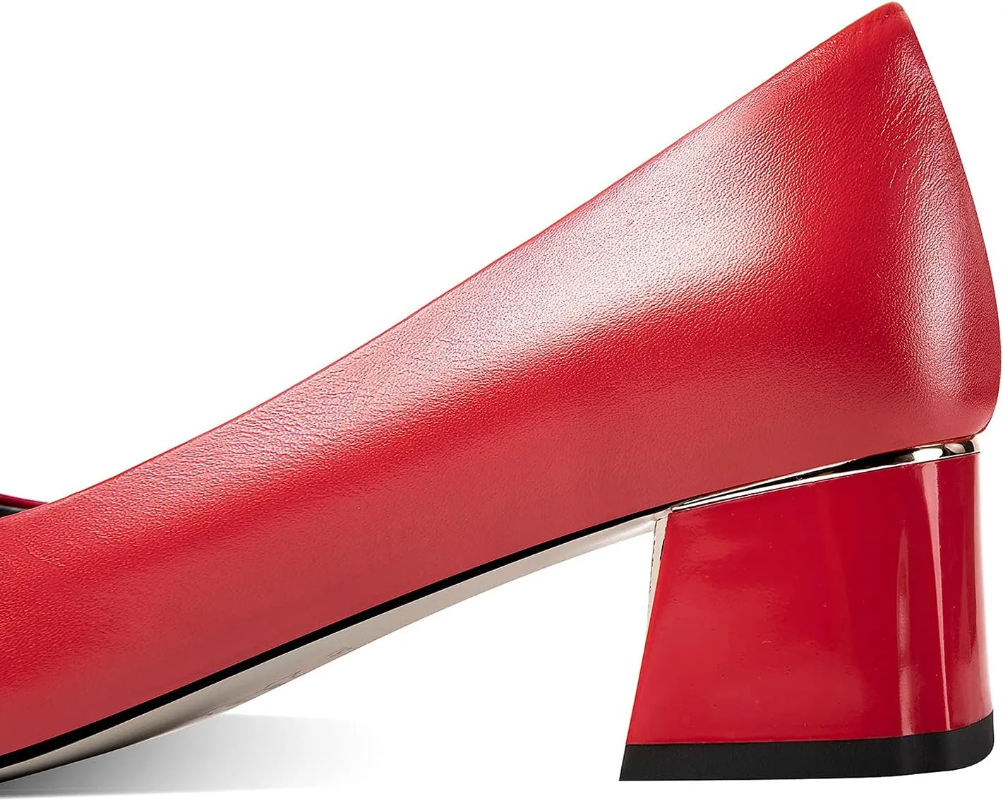 Women's Genuine Leather Handmade Slip On Block Heel Square Toe Pump Shoes with Unique Metal Pattern
