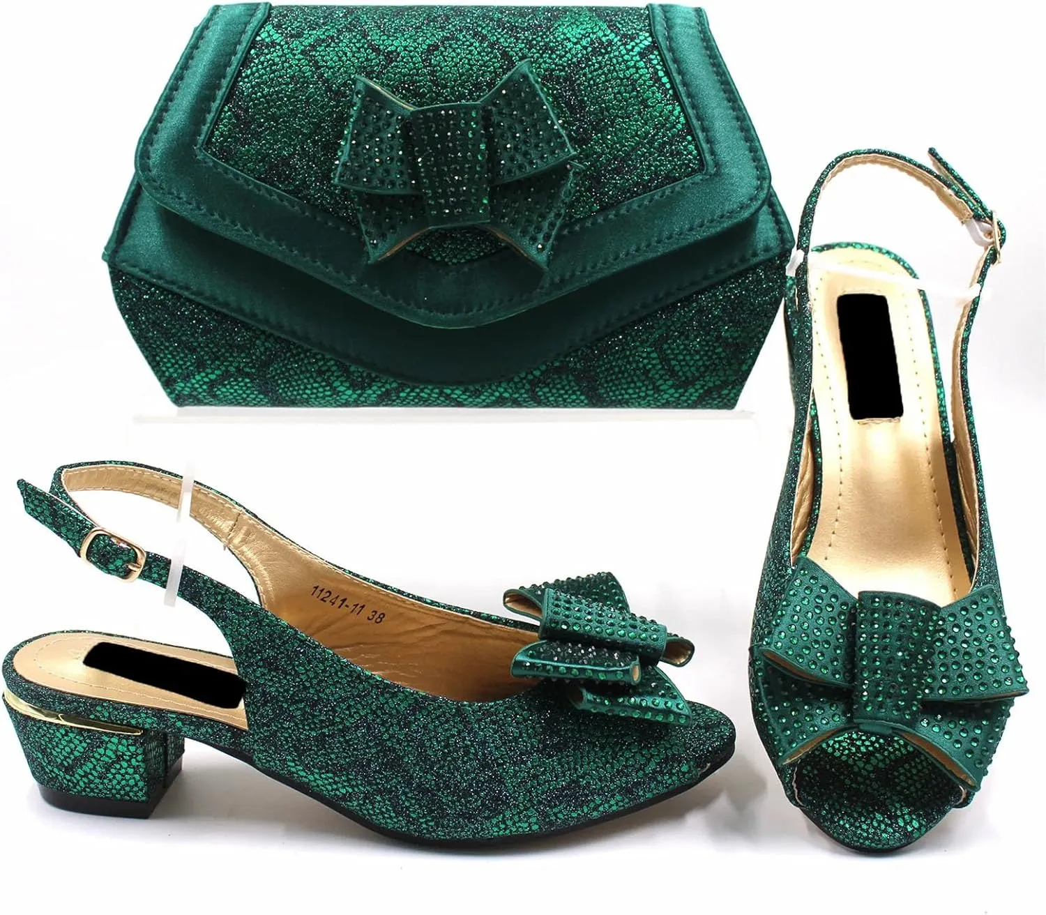 Womens Italian Wedding Shoes Set 2025 Bridal Pumps Rhinestone Comfortable Heels with Matching Evening Bag