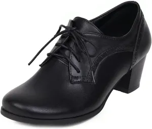 Women's Lace Up Wingtip Oxfords Pumps Block Mid Heel Round Toe Perforated Vintage Brogues Dress Shoes