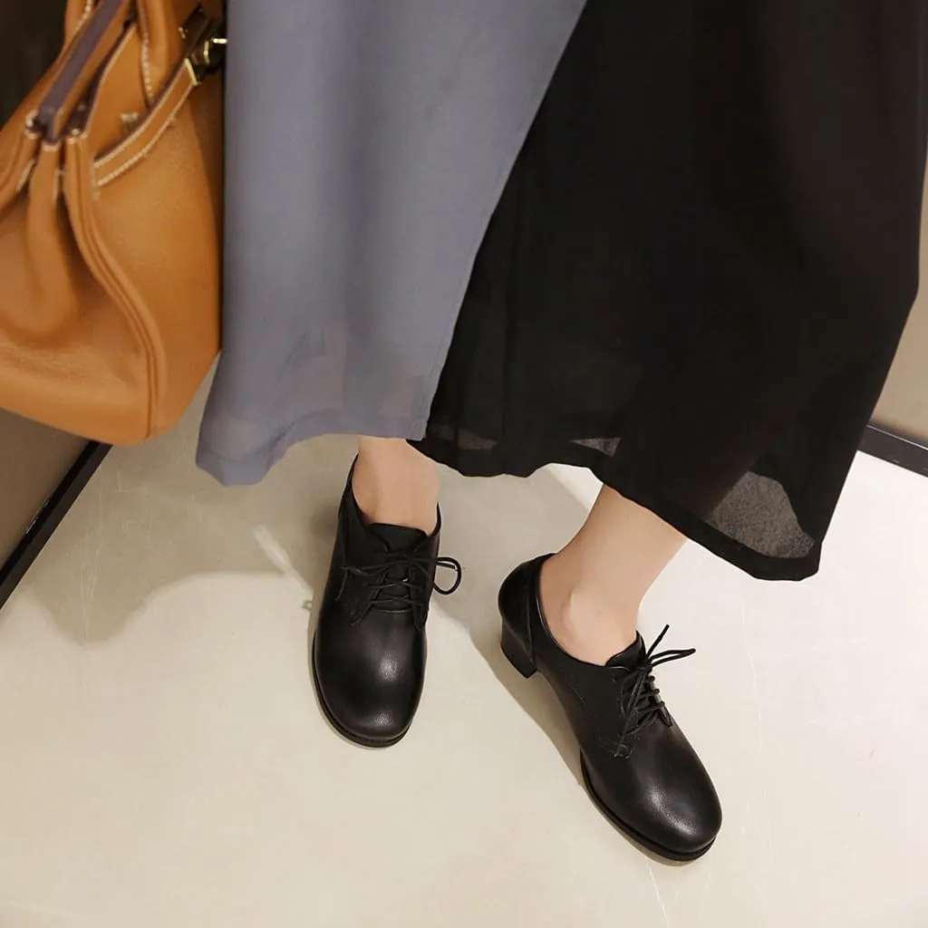 Women's Lace Up Wingtip Oxfords Pumps Block Mid Heel Round Toe Perforated Vintage Brogues Dress Shoes