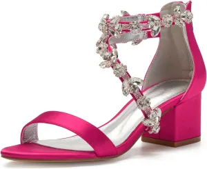 Women's Low Block Heel Sandals Chunky Ankle Strap Crystal Wedding Dress Shoes Low Heel Comfortable Pump Sandals