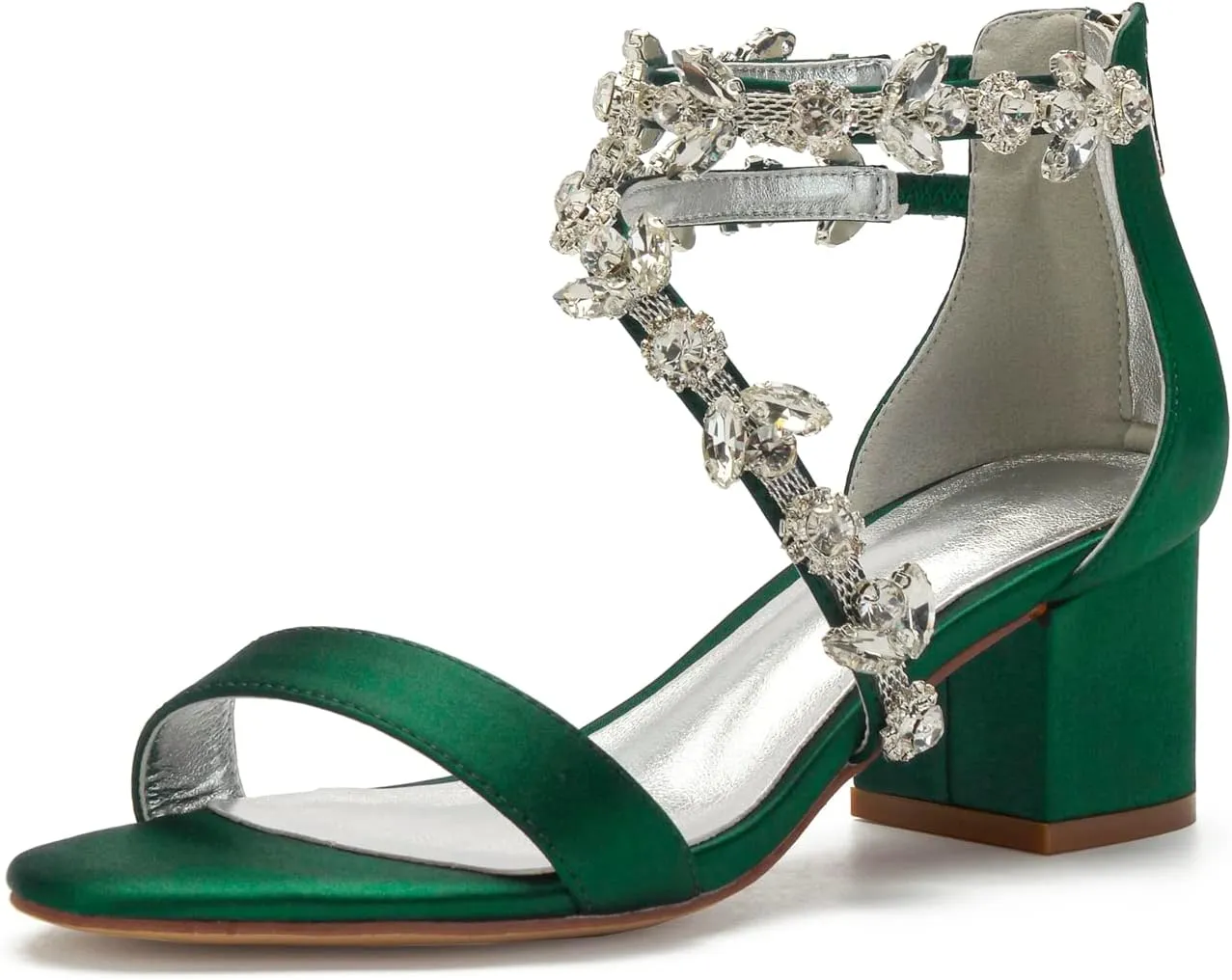 Women's Low Block Heel Sandals Chunky Ankle Strap Crystal Wedding Dress Shoes Low Heel Comfortable Pump Sandals