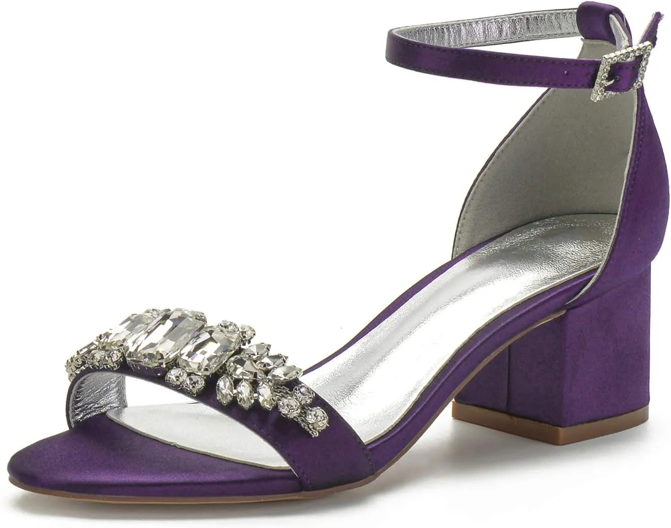 Women's Low Block Heel Sandals Chunky Ankle Strap Crystal Wedding Dress Shoes Low Heel Formal Prom Party Dress Shoes Comfortable Pump Sandals