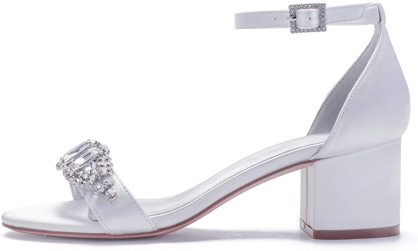 Women's Low Block Heel Sandals Chunky Ankle Strap Crystal Wedding Dress Shoes Low Heel Formal Prom Party Dress Shoes Comfortable Pump Sandals