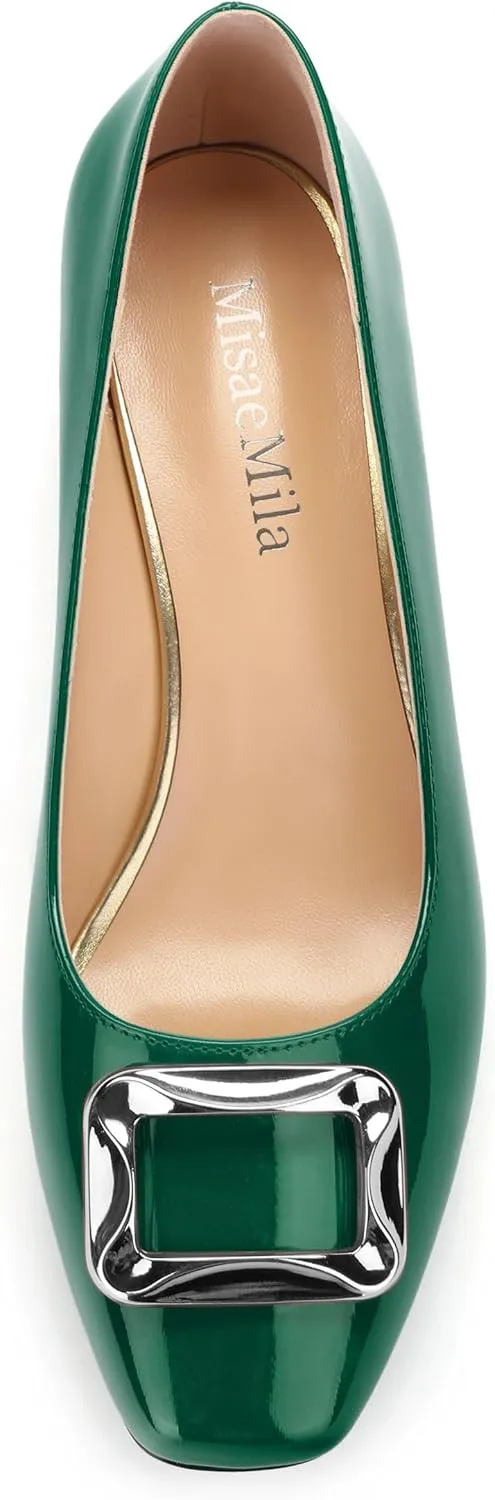 Womens Low Chunky Block Heels, Square Toe Patent Closed Toe Pumps Dress Party Wedding Shoes 1.5 Inch