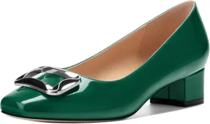 Womens Low Chunky Block Heels, Square Toe Patent Closed Toe Pumps Dress Party Wedding Shoes 1.5 Inch