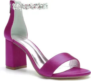 Women's Open Toe Chunky Block High Heel Crystal Wedding Shoes Evening Prom Dance Party Ankle Strap Dress Pump Shoes Sandals