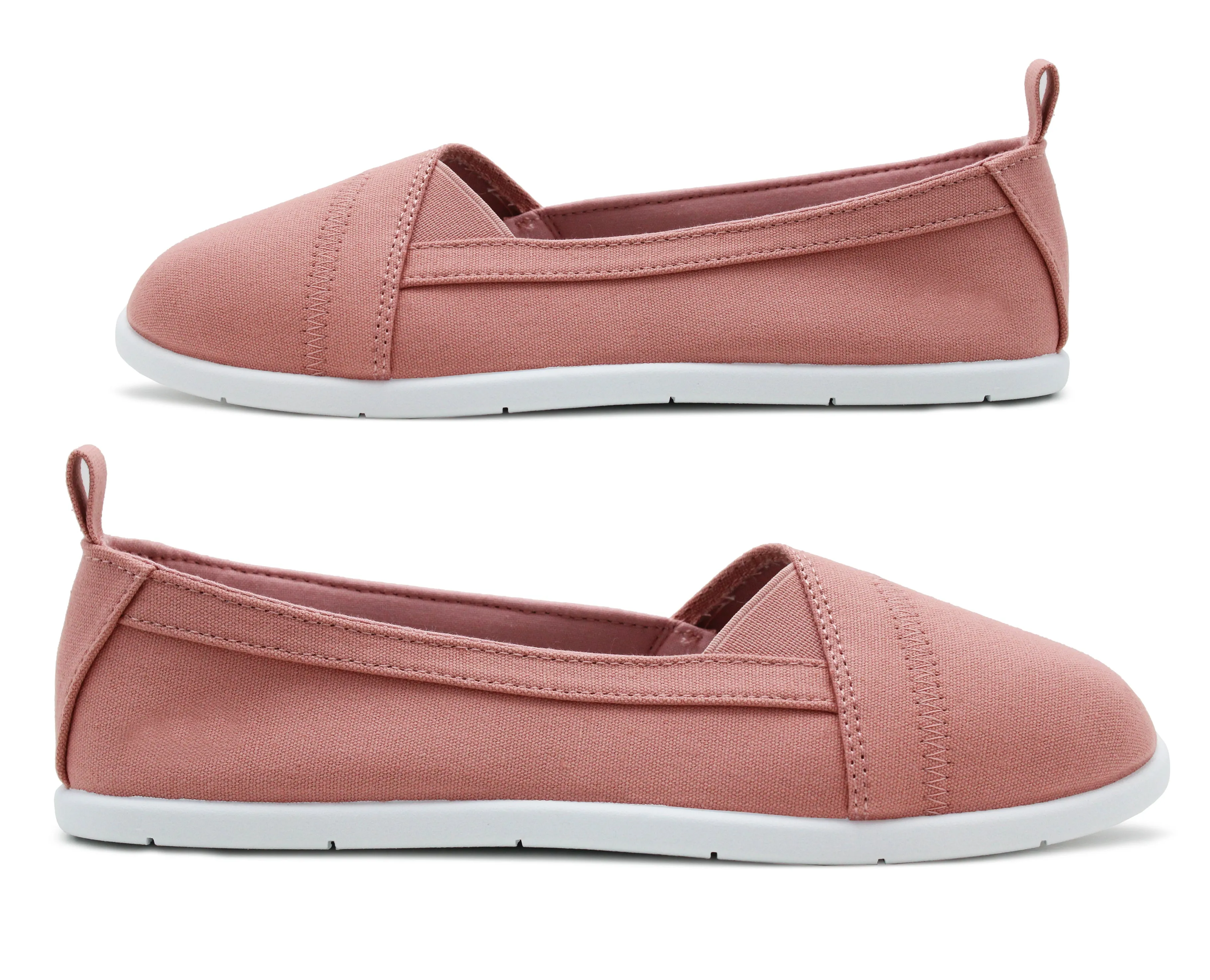Womens Pink Canvas Slip On Plimsolls Flat Pumps Casual Espadrilles Loafer Trainers