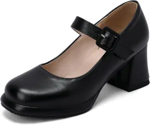 Women's Platform Mary Janes Square Toe Chunky Block Heel Ankle Strap Pump Shoes