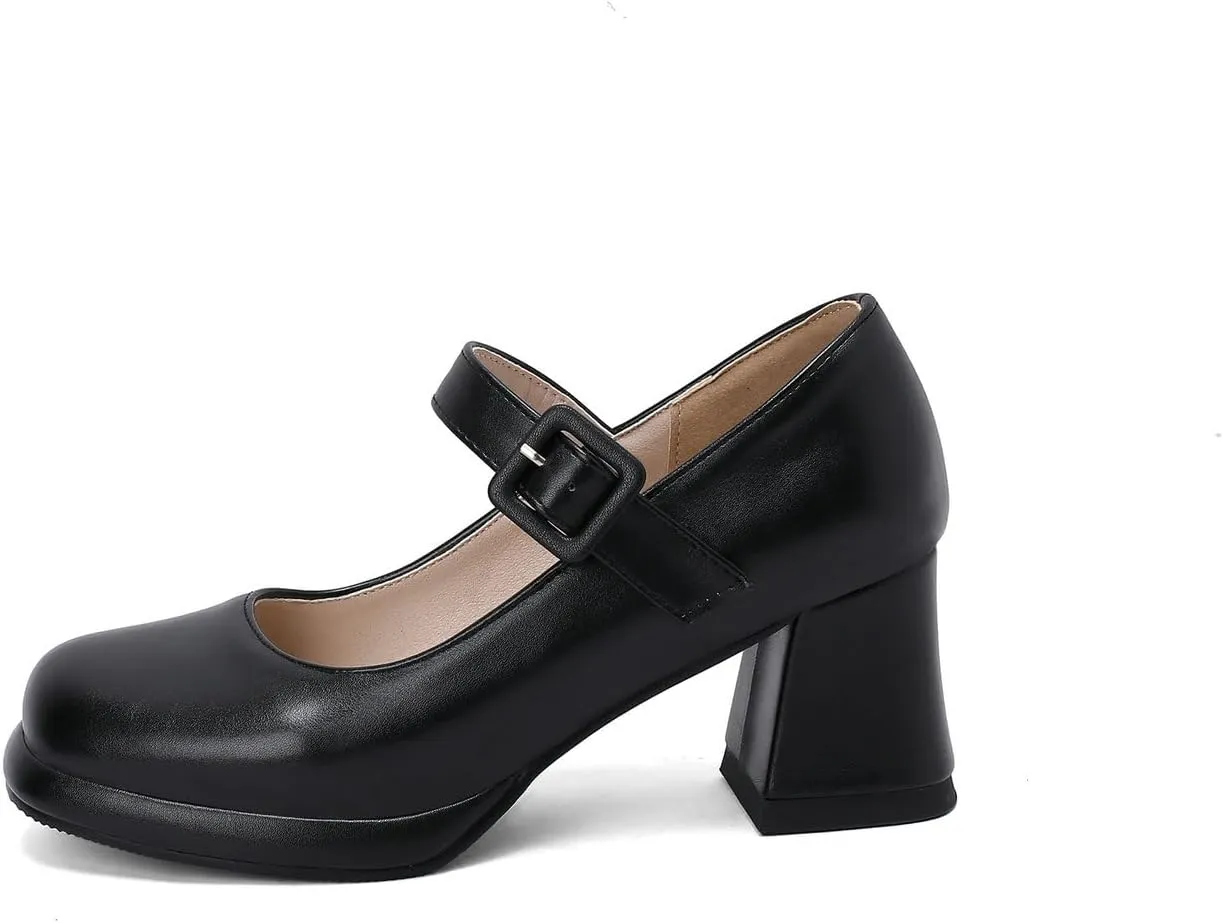 Women's Platform Mary Janes Square Toe Chunky Block Heel Ankle Strap Pump Shoes