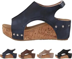 Women's Platform Wedge Sandals,Open Toe Buckle Ankle Strap Espadrilles Wedge Sandals,Walking Strappy Slip on Summer Vacation Shoes