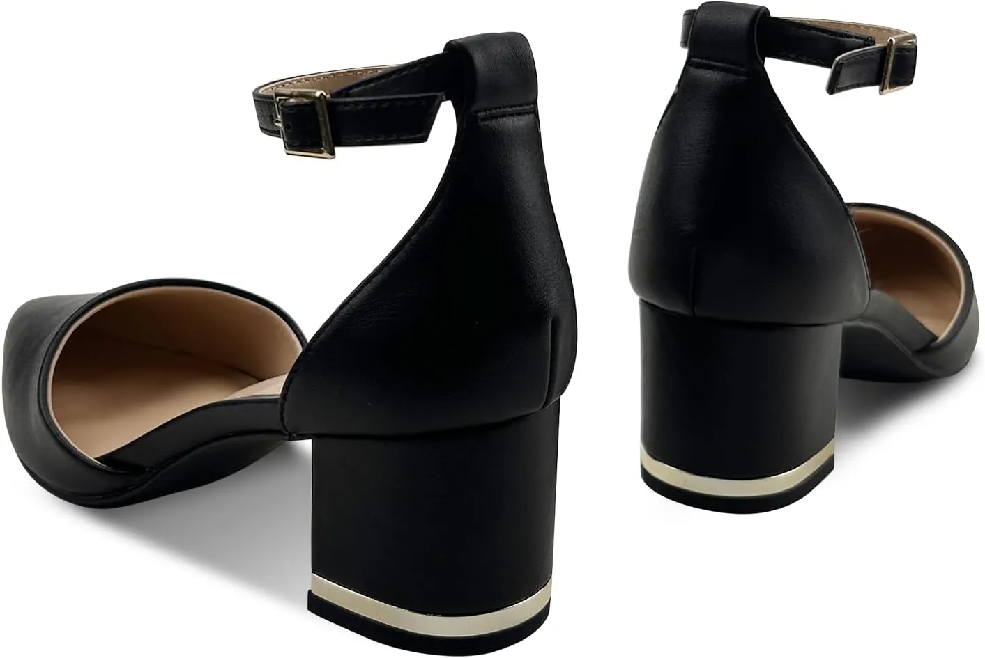 Women's Pointed Toe Low Chunky Heels Pump Shoes, Comfortable Heels for Women, Chunky Ankle Strap Dress Pumps Shoes for Wedding Office Party