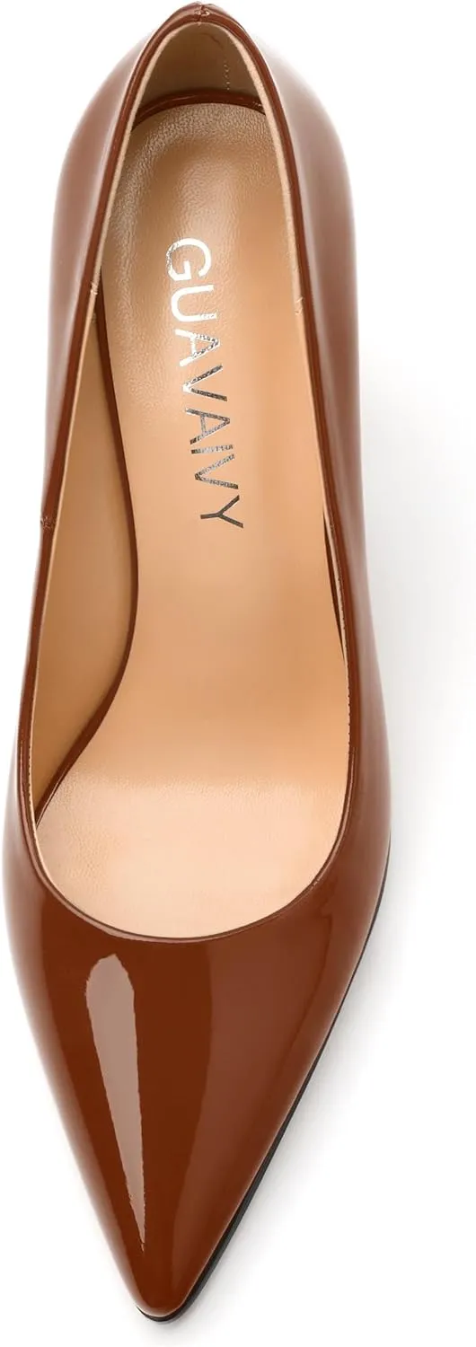 Women's Pumps, Pointed Toe Chunky Block Heel, Slip On Fashion Solid High Heel Shoes for Women