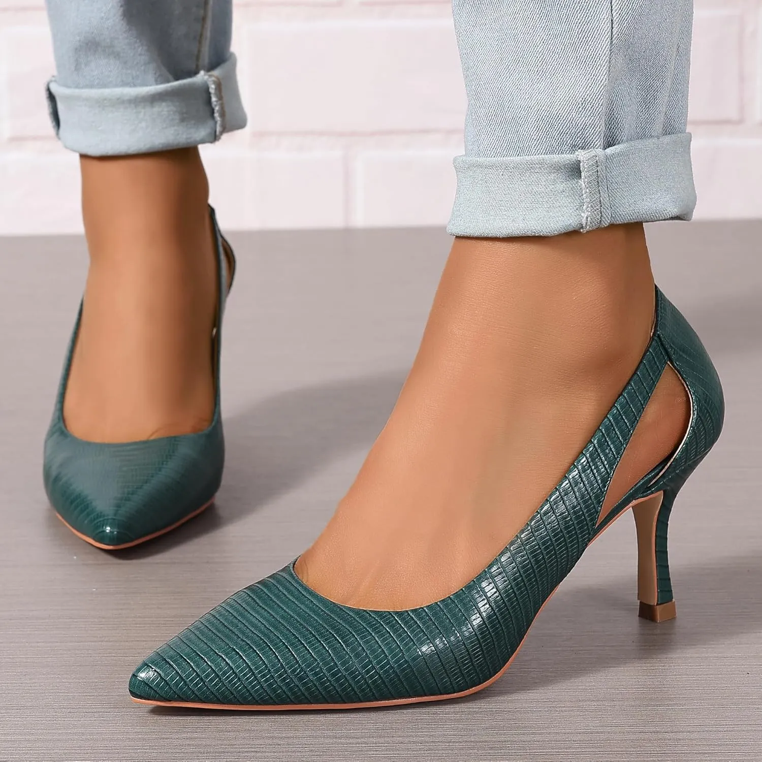 Women's Pumps Pointed Toe Pump Shoes Kitten Heel Comfort Cut Out Dress Shoes for Office Wedding Party Dressy Casual, US Size 5-11