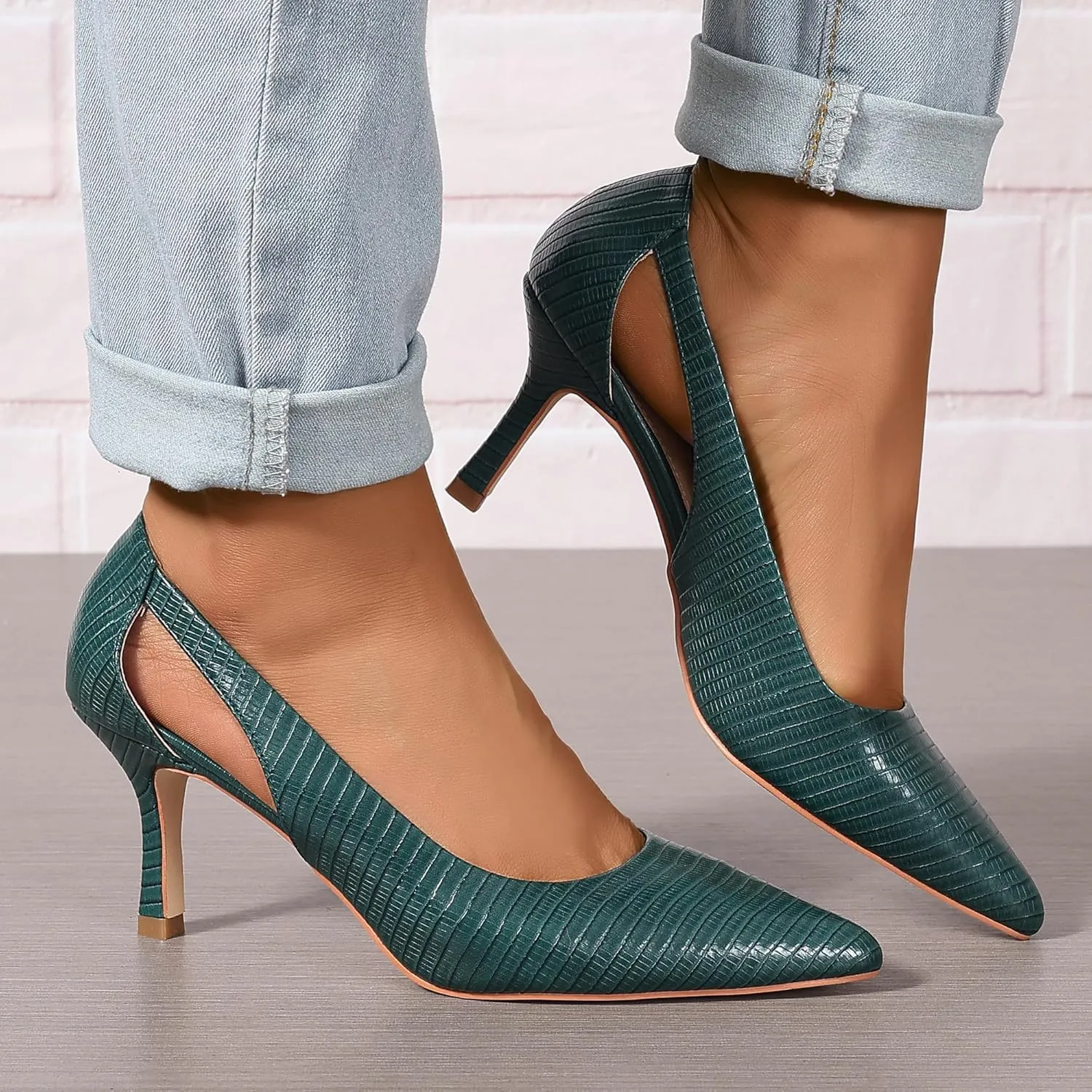 Women's Pumps Pointed Toe Pump Shoes Kitten Heel Comfort Cut Out Dress Shoes for Office Wedding Party Dressy Casual, US Size 5-11