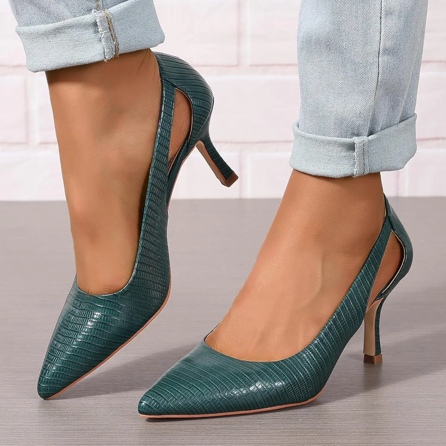 Women's Pumps Pointed Toe Pump Shoes Kitten Heel Comfort Cut Out Dress Shoes for Office Wedding Party Dressy Casual, US Size 5-11