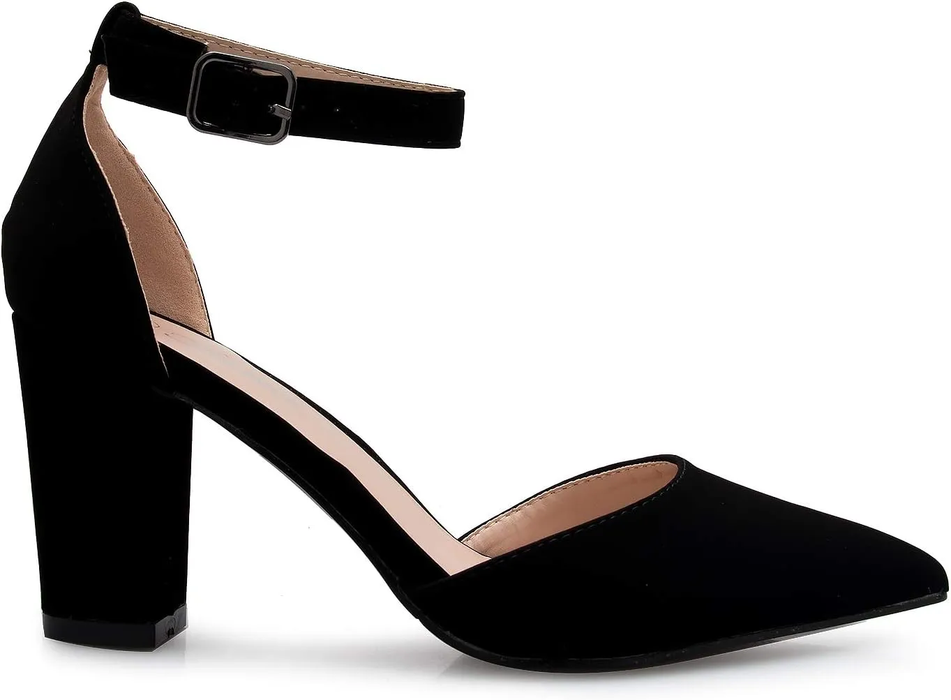 Women's Sexy D'Orsay Ankle Strap Pointed Toe Block Heel Pump - Classic, Comfortable