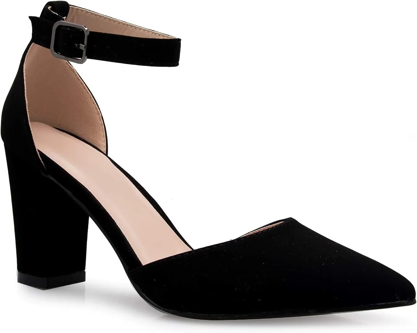 Women's Sexy D'Orsay Ankle Strap Pointed Toe Block Heel Pump - Classic, Comfortable