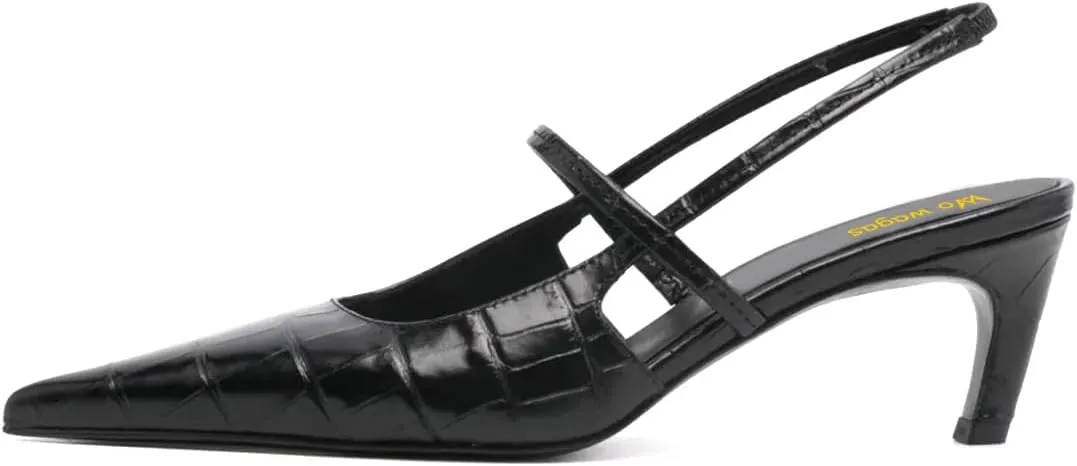 Women's Slingback Pointy Toe Pump Crocodile Print Elastic Strap Slip On Low Heel Shoes for Shopping Casually Wear Size 4-16 US