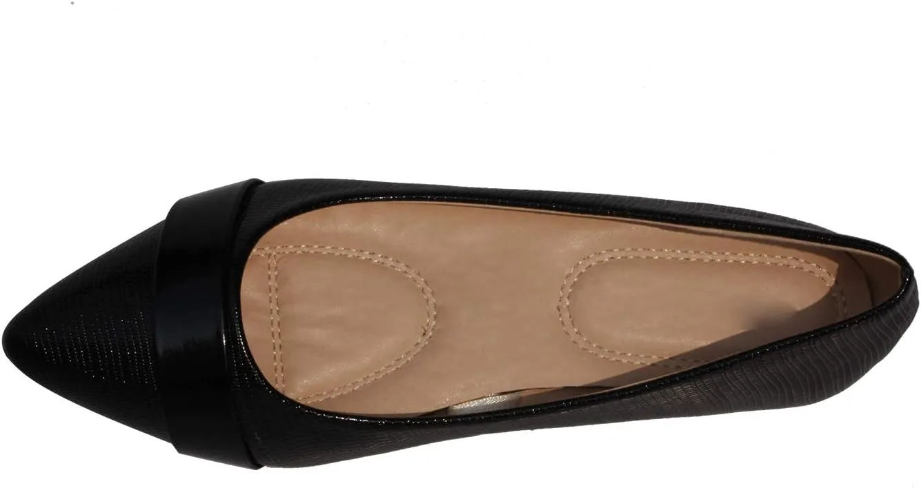 Women's Slip on Flats Pointy Toe Boat Band Decor Patent Leather Wedding Ballet Shoe